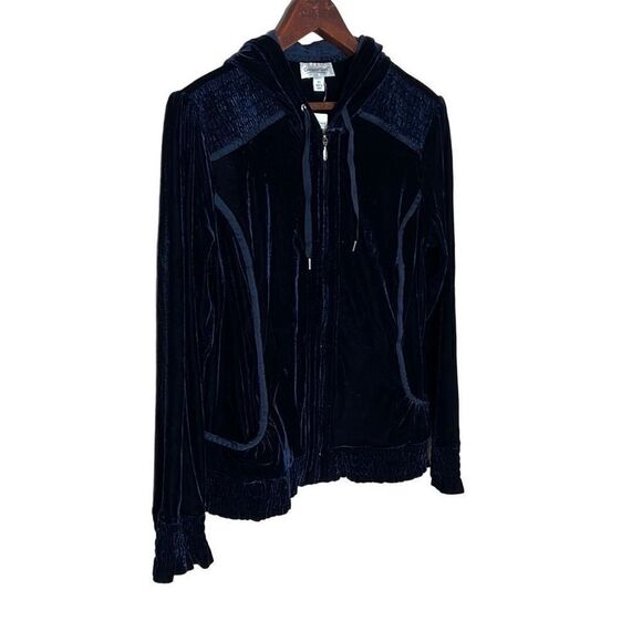 Coldwater Creek Smocked Velvet Hoodie - Picture 2 of 7